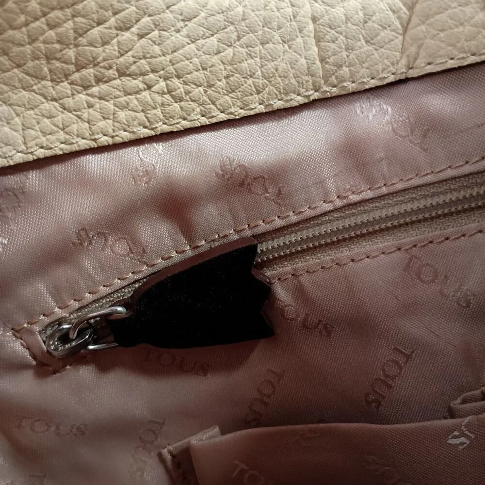 Tous Hobo Shoulder Bag Brown Yellow Leather Silver Logo